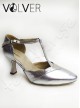 Scarpe da Ballo Donna Metal Argento Lame' Argento Suola Camoscio Tacco 70P
