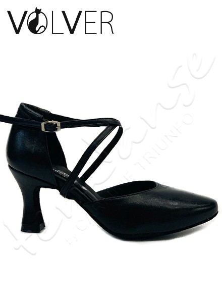 Scarpe da Ballo Donna Pelle Nera Tacco 70P Suola Cuoio