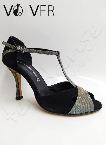 Scarpe da Ballo Camoscio Nero Fisher Verde Suola Cuoio Tacco 90B