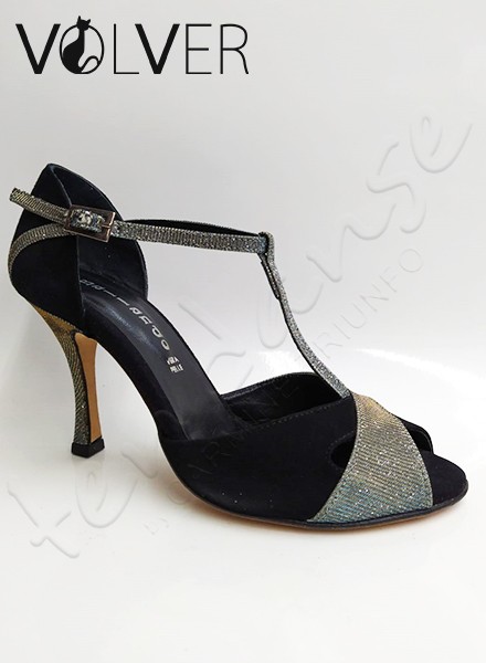 Scarpe da Ballo Camoscio Nero Fisher Verde Suola Cuoio Tacco 90B