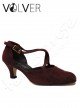 Scarpe da Ballo Donna Camoscio Prugna Suola Cuoio Tacco 50N