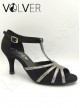 Scarpe da Ballo Donna Camoscio Nero Martellato Argento Tacco 70S Suola Camoscio