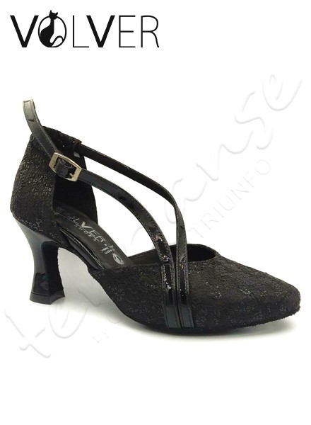Scarpe da Ballo Donna Merletto Nero Vernice Nera Tacco 70R
