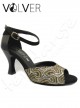 Scarpe da Ballo Donna Pelle Nera Onde Argento Tacco 70P *Suola Camoscioo