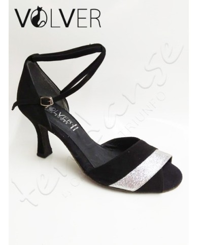 Scarpe da Ballo Donna Camoscio Nero Brill Argento Suola Camoscio Tacco 70R *OFFERTA*