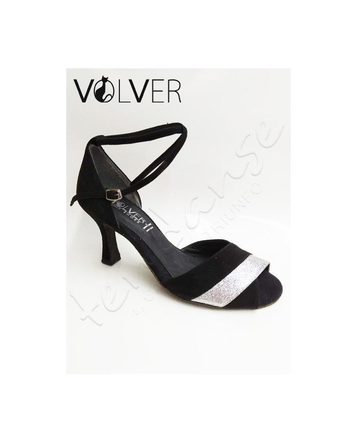 Scarpe da Ballo Donna Camoscio Nero Brill Argento Suola Camoscio Tacco 70R *OFFERTA*