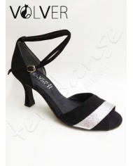 Scarpe da Ballo Donna Camoscio Nero Brill Argento Suola Camoscio Tacco 70R *OFFERTA*