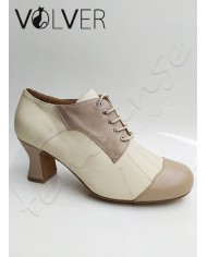 Scarpe da Ballo Donna Pelle Beige Pelle Marrone Suola Camoscio Tacco 50C