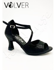 Scarpe da Ballo Donna Lame Nero Suola Camoscio Tacco 70R