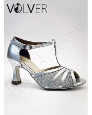 Scarpe da Ballo Donna Metal brill Argento Suola Camoscio Tacco 70R