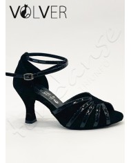 Scarpe da Ballo Donna Camoscio Nero Vernice Nera Suola Camoscio Tacco 70P