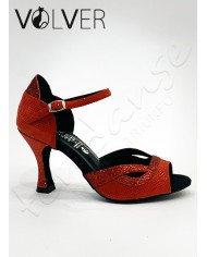 Scarpe da Ballo Donna Lame Rosso Brill Rosso Suola Camoscio Tacco 70R