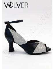 Scarpe da Ballo Donna Pelle Nera Brill Argento Suola Camoscio Tacco 70R