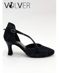 Scarpe da Ballo Donna Merletto Brill Nero Vernice Nera Tacco 70R