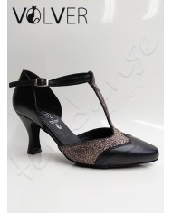 Scarpe da Ballo Donna Pelle Nera Brill Multicolor Suola Camoscio Tacco 70P