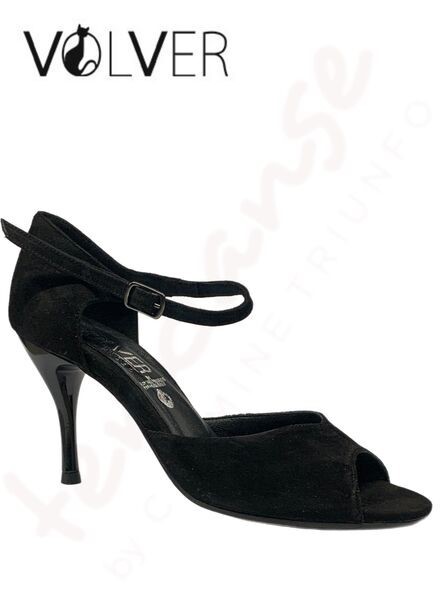 Scarpe da Ballo Camoscio Nero Tacco 8SS Suola Cuoio