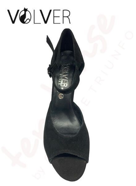 Scarpe da Ballo Camoscio Nero Tacco 8SS Suola Cuoio