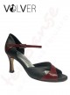 Scarpe da Ballo Donna Pelle Nera Pelle Bordeaux Suola Cuoio Tacco 70B