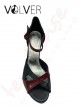Scarpe da Ballo Donna Pelle Nera Pelle Bordeaux Suola Cuoio Tacco 70B