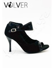Scarpe da Ballo Donna Camoscio Nero Vernice Nero Suola Camoscio Tacco 85S ABS