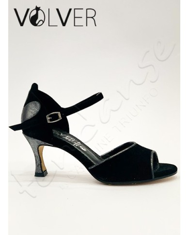 Scarpe da Ballo Donna Polvere Acciaio Camoscio Nero Tacco 70P Suola Cuoio *OFFERTA*