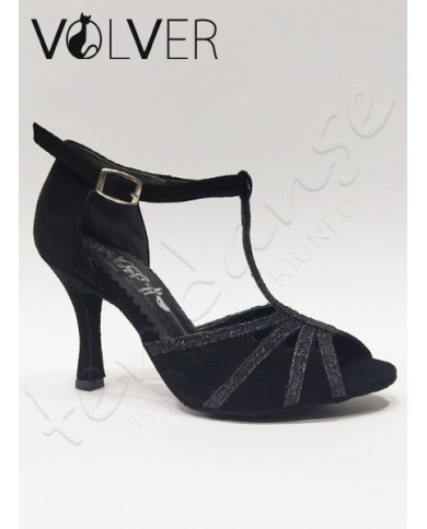 Scarpe da Ballo Camoscio Nero Brill Nero Tacco 90B Suola Camoscio