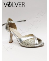 Scarpe da Ballo Donna Pelle Argento Merletto Argento Suola Camoscio Tacco 70P