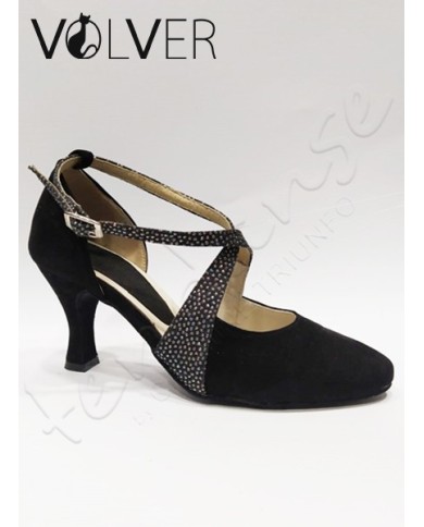 Scarpe da Ballo Donna Camoscio Nero Stellina Argenta Suola Camoscio Tacco 70P