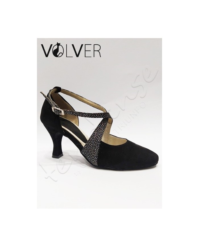 Scarpe da Ballo Donna Camoscio Nero Stellina Argenta Suola Camoscio Tacco 70P