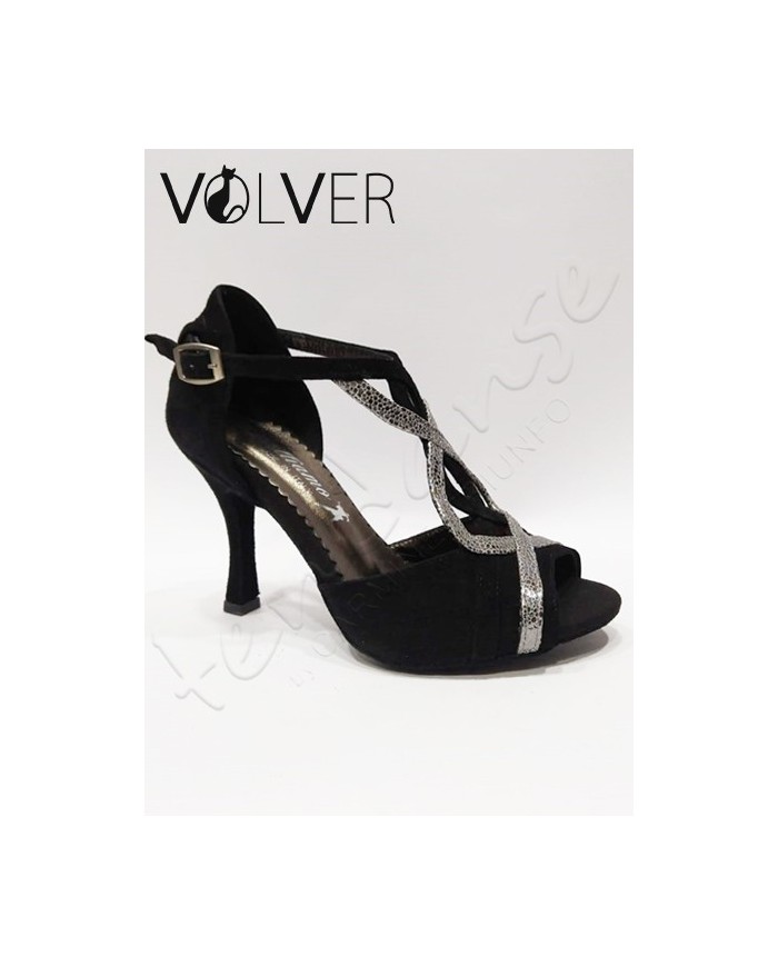 Scarpe da Ballo Camoscio Nero Brill argento Suola Camoscio Tacco 90B
