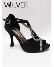 Scarpe da Ballo Camoscio Nero Brill argento Suola Camoscio Tacco 90B