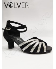 Scarpe da Ballo Donna Camoscio Nero Splendor Argento Suola Camoscio Tacco 50M