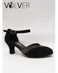 Scarpe da Ballo Donna Camoscio Nero Lame Brill Nero Suola Camoscio Tacco 50M