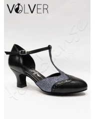 Scarpe da Ballo Donna Pelle Nera Brill Fucile Suola Camoscio Tacco 50M
