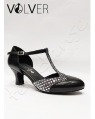 Scarpe da Ballo Donna Pelle Nera Praline Argento Suola Camoscio Tacco 50M *OFFERTA*