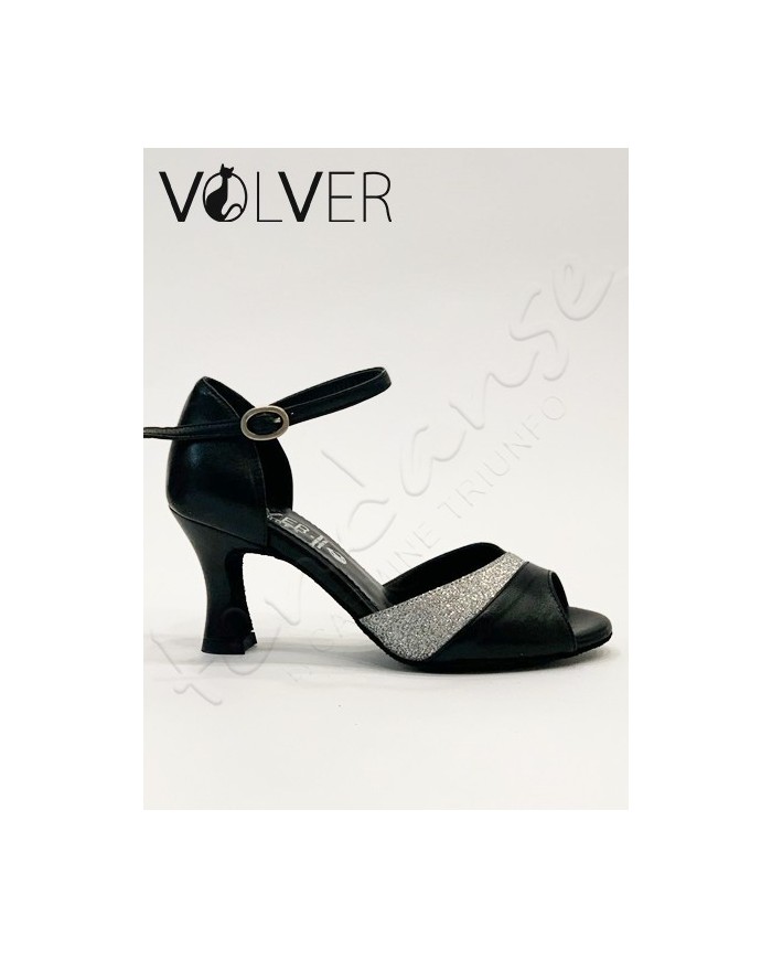 Scarpe da Ballo Donna Pelle Nera Brill Argento Suola Camoscio Tacco 70R