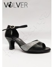 Scarpe da Ballo Donna Pelle Nera Brill Argento Tacco 50M