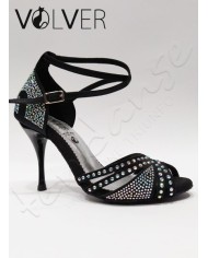 Scarpe da Ballo Raso Nero Strass Suola Camoscio Tacco 90S ABS