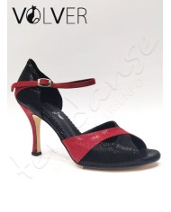 Scarpe da Ballo Lame Nero Lame Rosso Tacco 90B Suola Cuoio *OFFERTA*