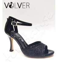 Scarpe da Ballo Brill Nero Vernice Nera Tacco 90B Suola Cuoio