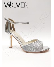Scarpe da Ballo Metal Brill Argento Tacco 90B Suola Cuoio