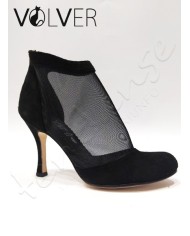 Scarpe da Ballo Camoscio Nero Rete Suola Cuoio Tacco 90B
