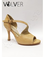 Scarpe da Ballo Lame Beige Cuoio Tacco 90B