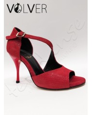 Scarpe da Ballo Lame Rosso Suola Cuoio Tacco 90S ABS