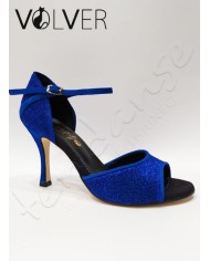 Scarpe da Ballo Maglina Blue Camoscio Cobalto Suola Cuoio Tacco 90B