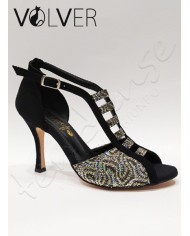 Scarpe da Ballo Camoscio Nero Onde Argento Tacco 90B *OFFERTA* Suola Cuoio