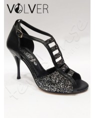 Scarpe da Ballo Pelle Nera Cristal Nero Tacco 90S ABS *OFFERTA* Suola Cuoio