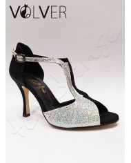 Scarpe da Ballo Maglina Nera Splendor Argento Tacco 90B *OFFERTA* Suola Cuoio