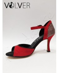 Scarpe da Ballo Camoscio Rosso Brill Bianco Suola Cuoio Tacco 90B