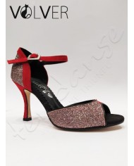 Scarpe da Ballo Camoscio Rosso Brill Bianco Suola Cuoio Tacco 90B